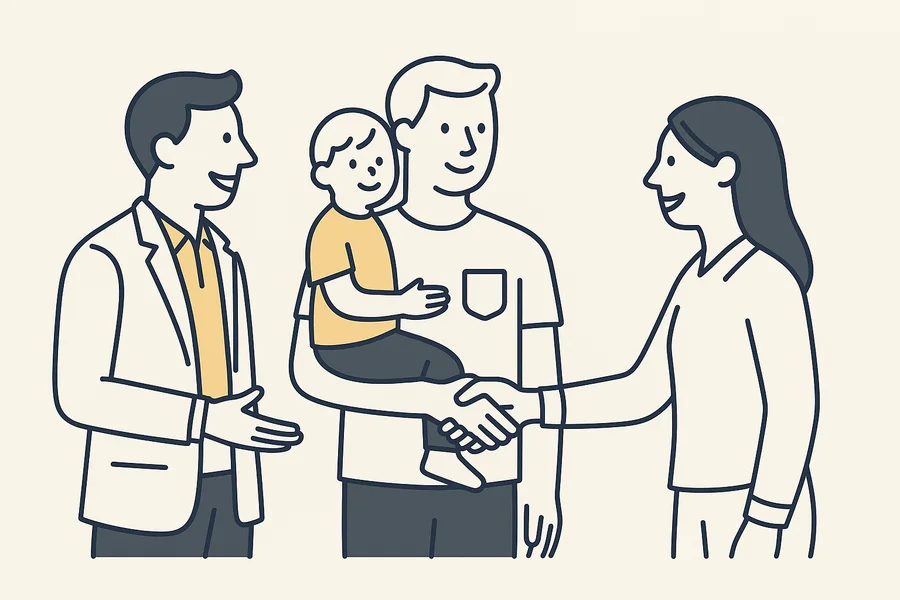 A family being connected with relocation specialists